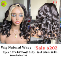 16" 13x4 frontal wig natural wave raw hair (made from 2pcs 16" and 16" 13x4 frontal) (S14)