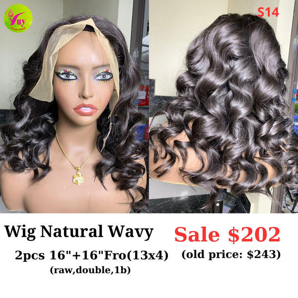 16" 13x4 frontal wig natural wave raw hair (made from 2pcs 16" and 16" 13x4 frontal) (S14)