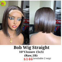 10" 5x5 closure bob wig straight raw hair