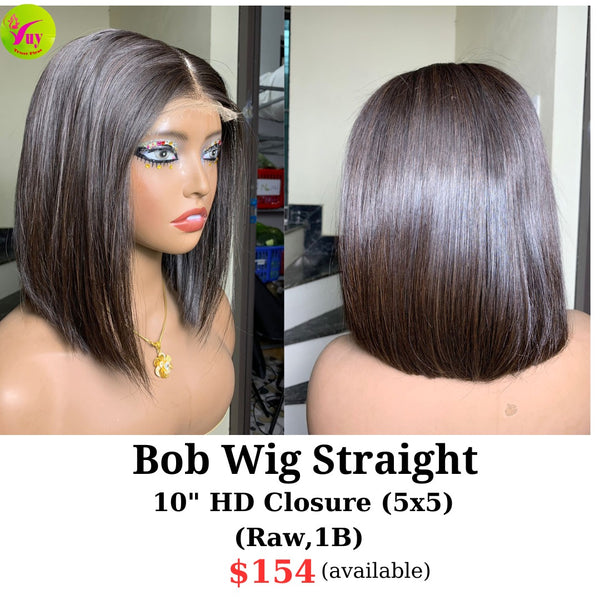 10" 5x5 HD closure bob wig straight raw hair