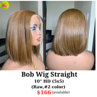 10" 5x5 HD closure bob wig straight raw hair #2 color