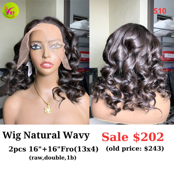 16" 13x4 frontal wig natural wave raw hair (made from 2 bundles 16' and 16" 13x4 frontal) (S16)