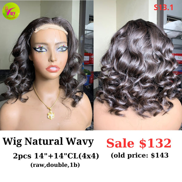 14" 4x4 closure wig Natural wave raw hair (made from 2 bundles 14" and 14" 4x4 closure) (S13.1)