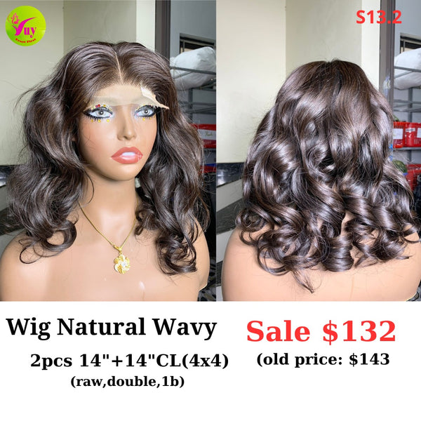 14" 4x4 closure wig Natural wave raw hair (made from 2 bundles 14" and 14" 4x4 closure) (S13.2)