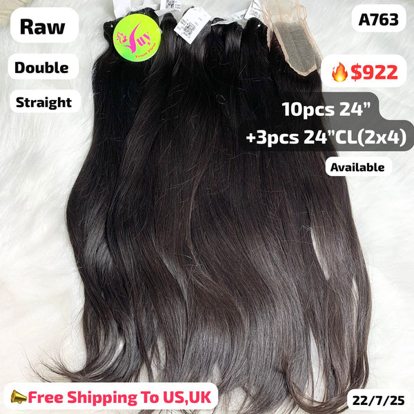 10pcs 24" and 3pcs 24" 2x4 closure straight double drawn raw hair (A763)