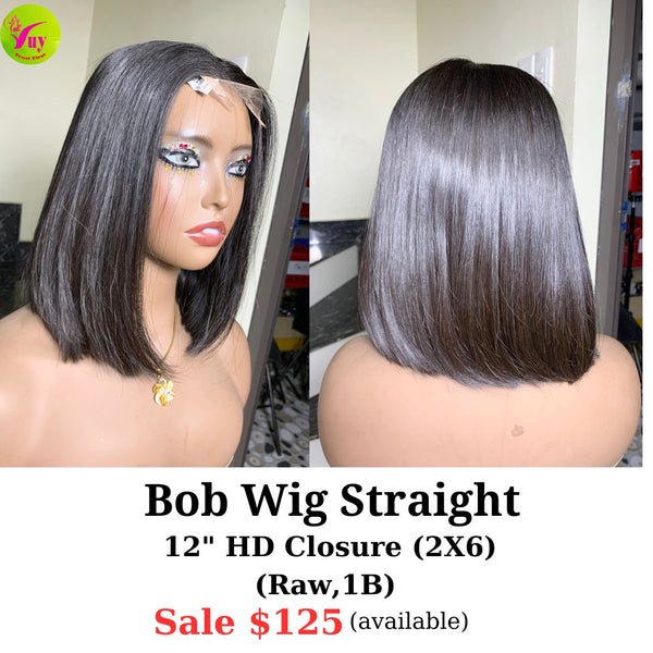 12" HD 2x6 closure bob wig raw hair