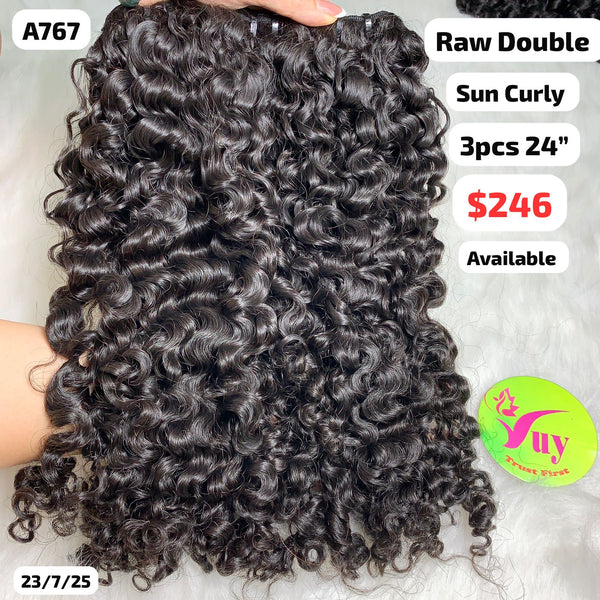 3pcs 24" Sun curly double drawn raw hair (A767)