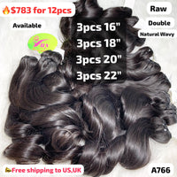 Deal 12pcs Natural wave double drawn raw hair from 16" to 22" (A766)