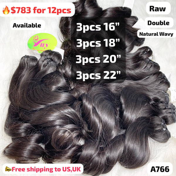 Deal 12pcs Natural wave double drawn raw hair from 16" to 22" (A766)