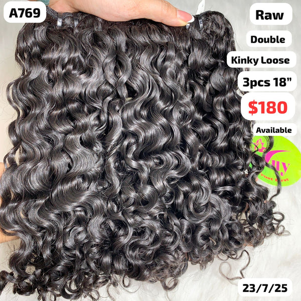3pcs 18" Kinky loose curly double drawn raw hair (A769)