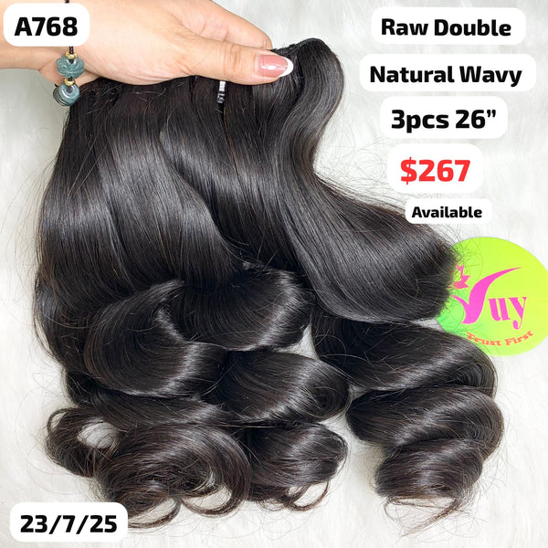 3pcs 26" Natural wavy double drawn raw hair (A768)