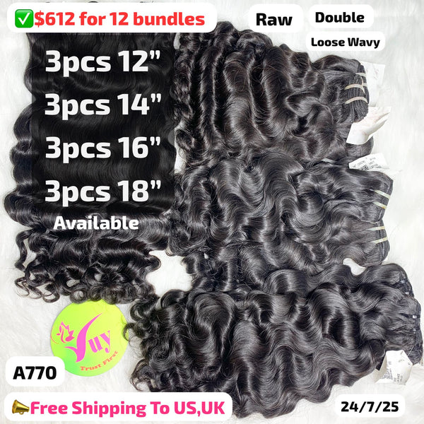 DEAL 12pcs loose wave double drawn raw hair from 12" to 18" (A770)