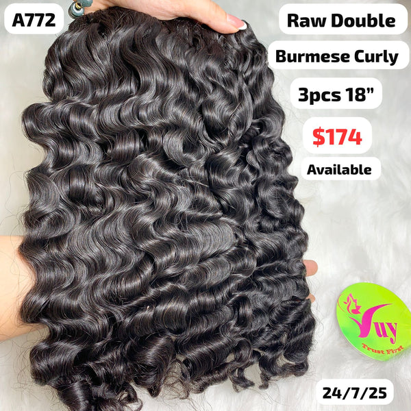 3pcs 18" Burmese curly double drawn raw hair (A772)