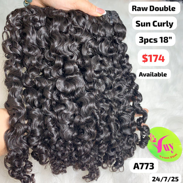 3pcs 18" Sun curly double drawn raw hair (A773)