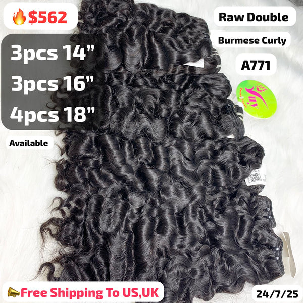 DEAL 10pcs Burmese curly double drawn raw hair from 14" to 18" (A771)
