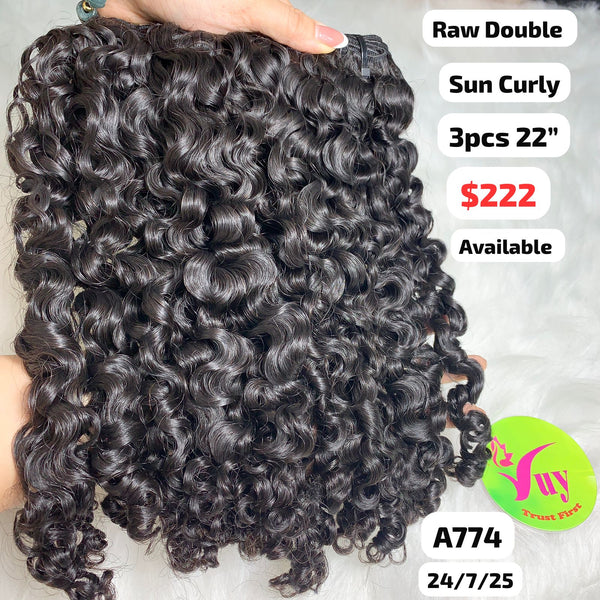 3pcs 22" Sun curly double drawn raw hair (A774)