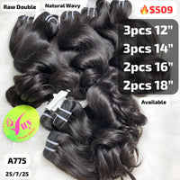 10pcs Natural wavy double drawn raw hair from 12" to 18" (A775)