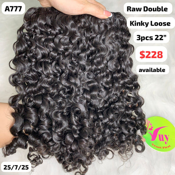 3pcs 22" Kinky loose curly double drawn raw hair (A777)