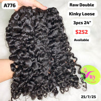3pcs 24" Kinky loose curly double drawn raw hair (A776)