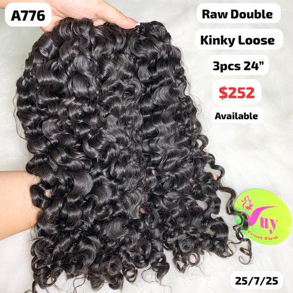3pcs 24" Kinky loose curly double drawn raw hair (A776)