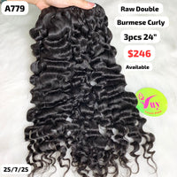 3pcs 24" Burmese curly double drawn raw hair (A779)