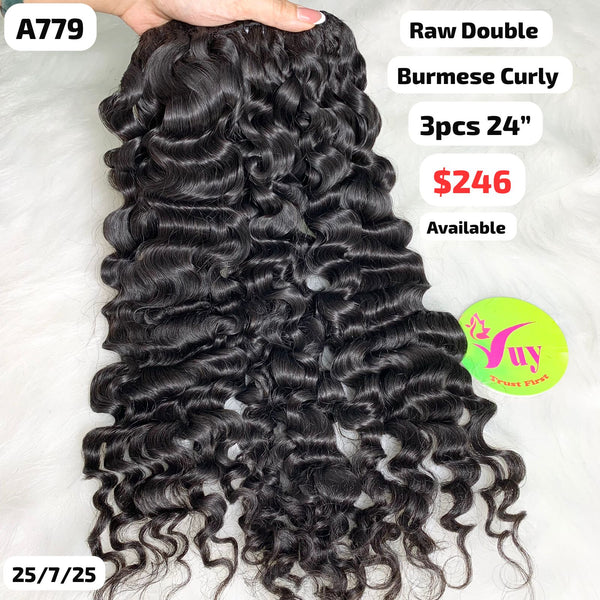 3pcs 24" Burmese curly double drawn raw hair (A779)