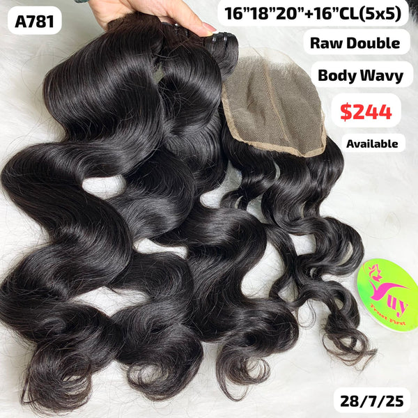 16"18"20" and 16" 5x5 closure body wave double drawn raw hair (A781)