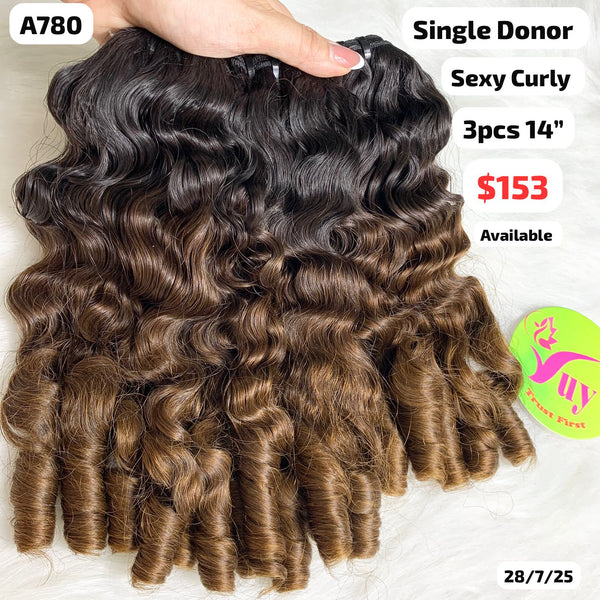 3pcs 14" Sexy curly single donor hair ombre color (A780)
