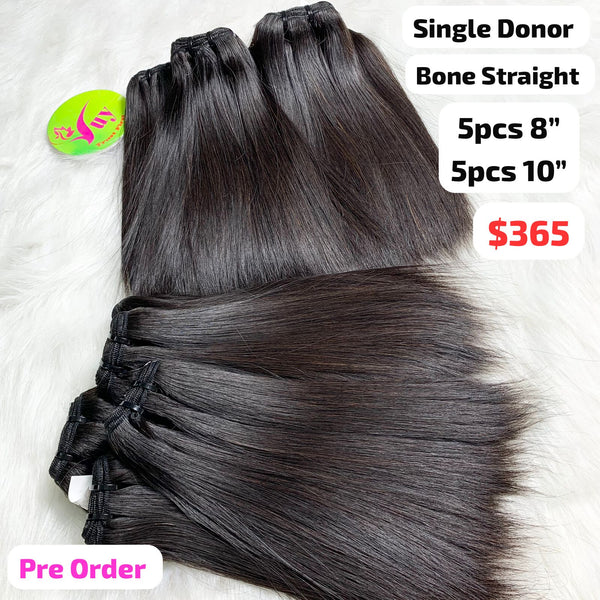 [PRE-ORDER] 5pcs 8" and 5pcs 10" Bone straight single donor hair