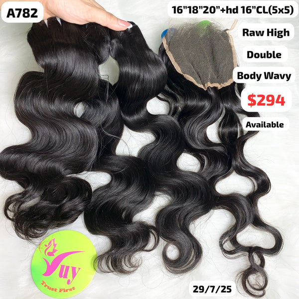 16"18"20" and 16" 5x5 closure body wavy double drawn raw hair high quality (A782)