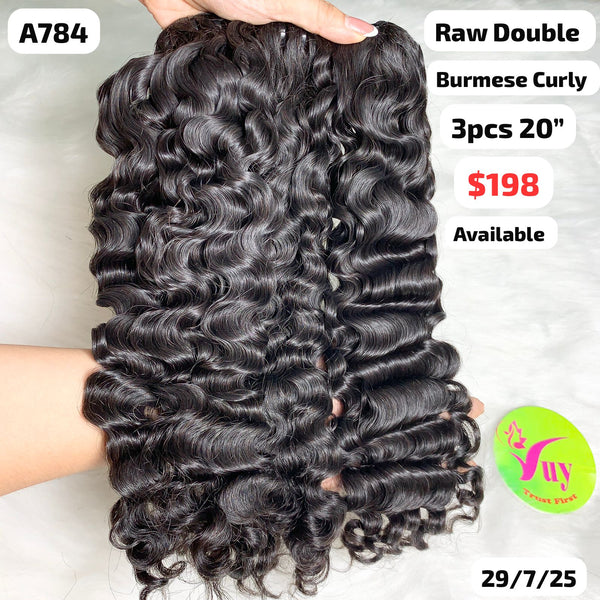 3pcs 20" Burmese curly double drawn raw hair (A784)