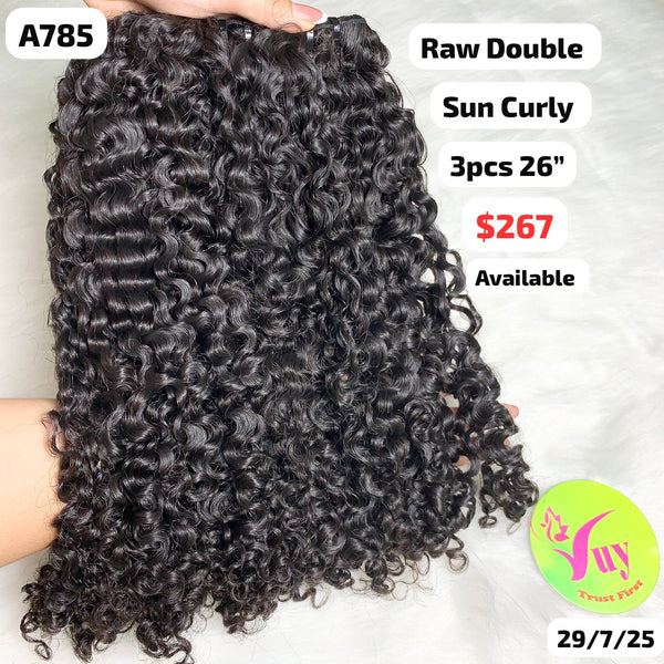 3pcs 26" Sun curly double drawn raw hair (A785)