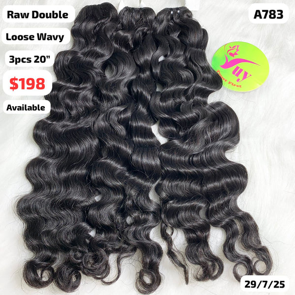 3pcs 20" Loose wavy double drawn raw hair (A783)