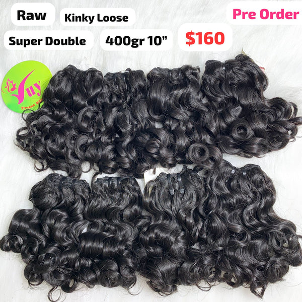 [PRE-ORDER] 4pcs 10" Kinky loose curly super double drawn raw hair