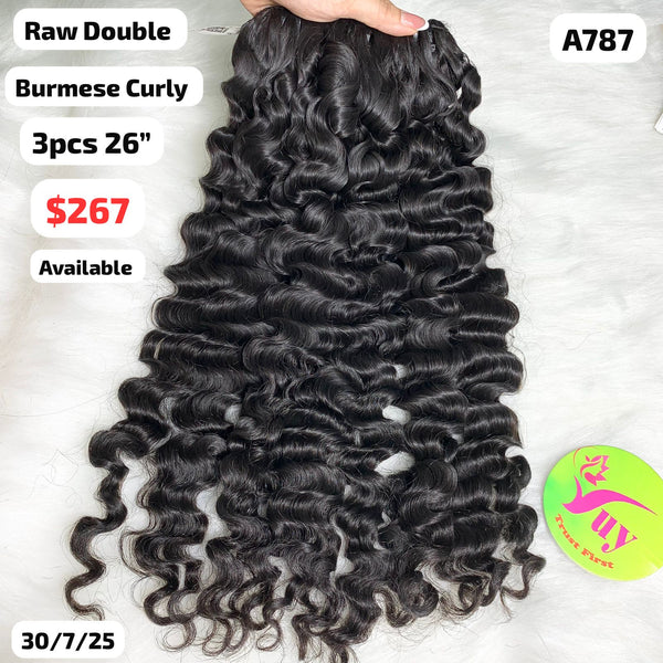 3pcs 26" Burmese curly double drawn raw hair (A787)