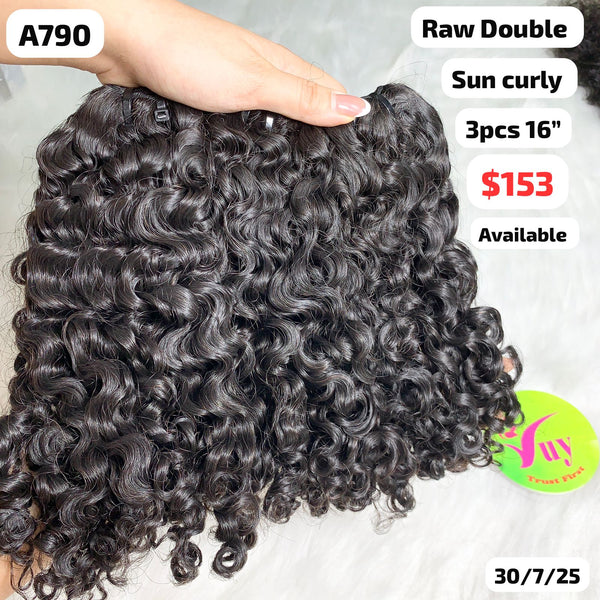 3pcs 16" Sun curly double drawn raw hair (A790)