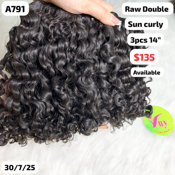 3pcs 14" Sun curly double drawn raw hair (A791)