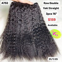 3pcs 16" Yaki straight double drawn raw hair (A792)