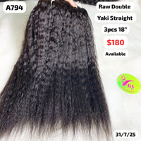 3pcs 18" Yaki straight double drawn raw hair (A794)