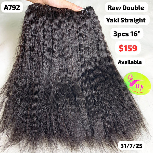 3pcs 16" Yaki straight double drawn raw hair (A792)