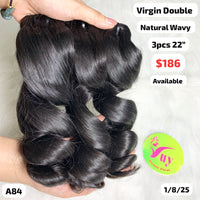 3pcs 22" Natural wavy double drawn virgin hair (A84)