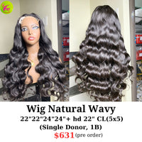 [PRE-ORDER] 24" 5x5 HD lace wig natural wavy single donor hair (made from 22"22"24"24" and 22" HD 5x5 closure)