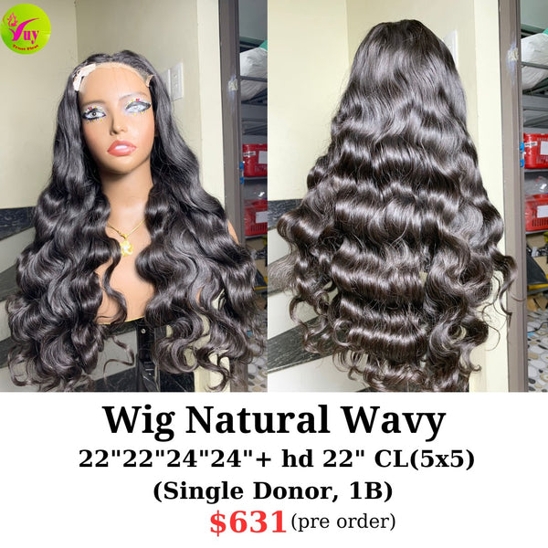 [PRE-ORDER] 24" 5x5 HD lace wig natural wavy single donor hair (made from 22"22"24"24" and 22" HD 5x5 closure)