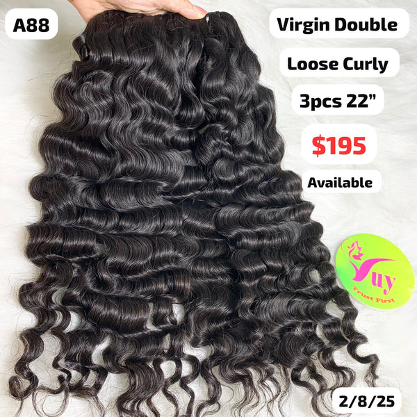 3pcs 22" Loose curly double drawn virgin hair (A88)
