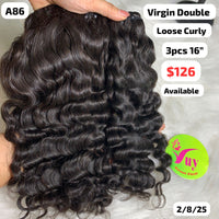 3pcs 16" Loose curly double drawn virgin hair (A86)