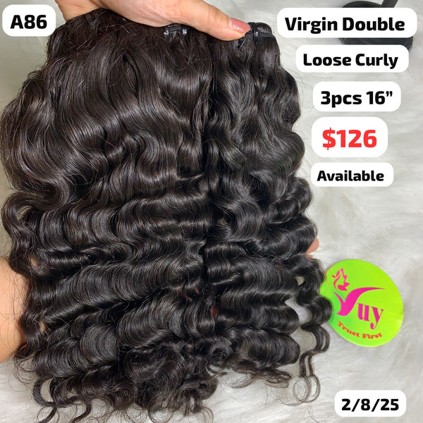 3pcs 16" Loose curly double drawn virgin hair (A86)