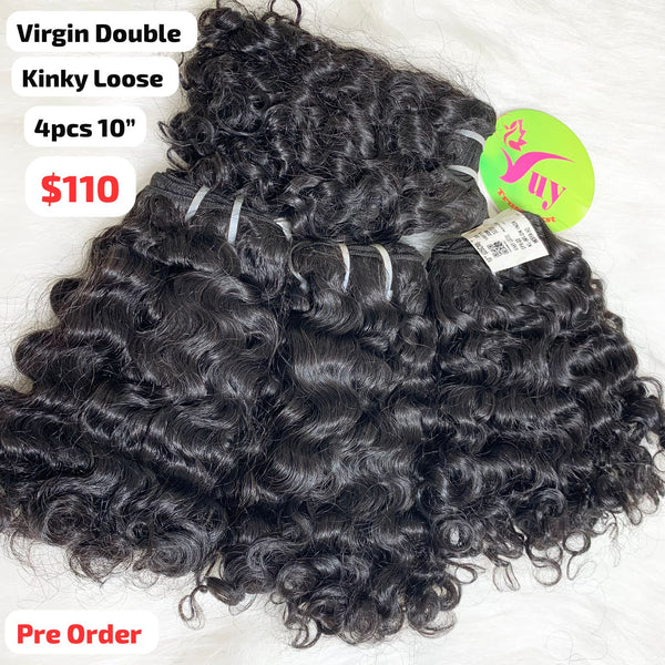 [PRE-ORDER] 4pcs 10" Kinky loose curly double drawn virgin hair