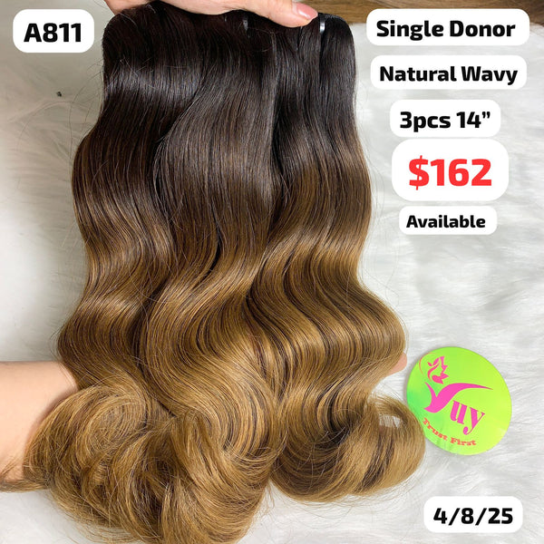 3pcs 14" natural wave single donor hair ombre brown color (A811)