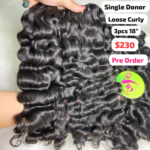 [PRE-ORDER] 3pcs 18" Loose curly single donor hair