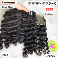 16"16"18" bundles and 16" 4x4 closure Deep wave double drawn raw hair (A823)